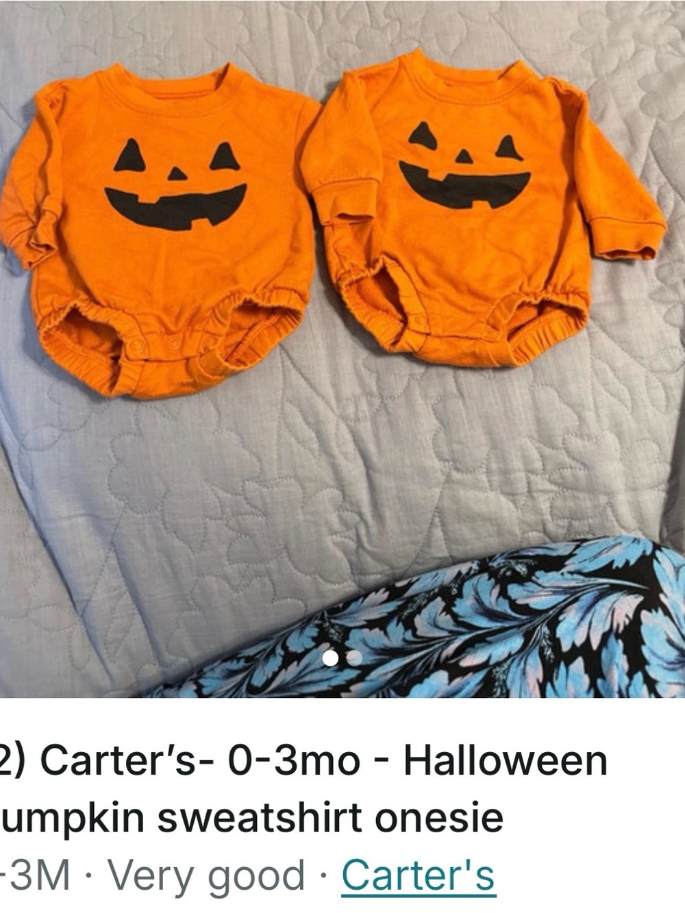Carter's Orange Pumpkin Face Long-Sleeve Baby Onesies (Pair)
